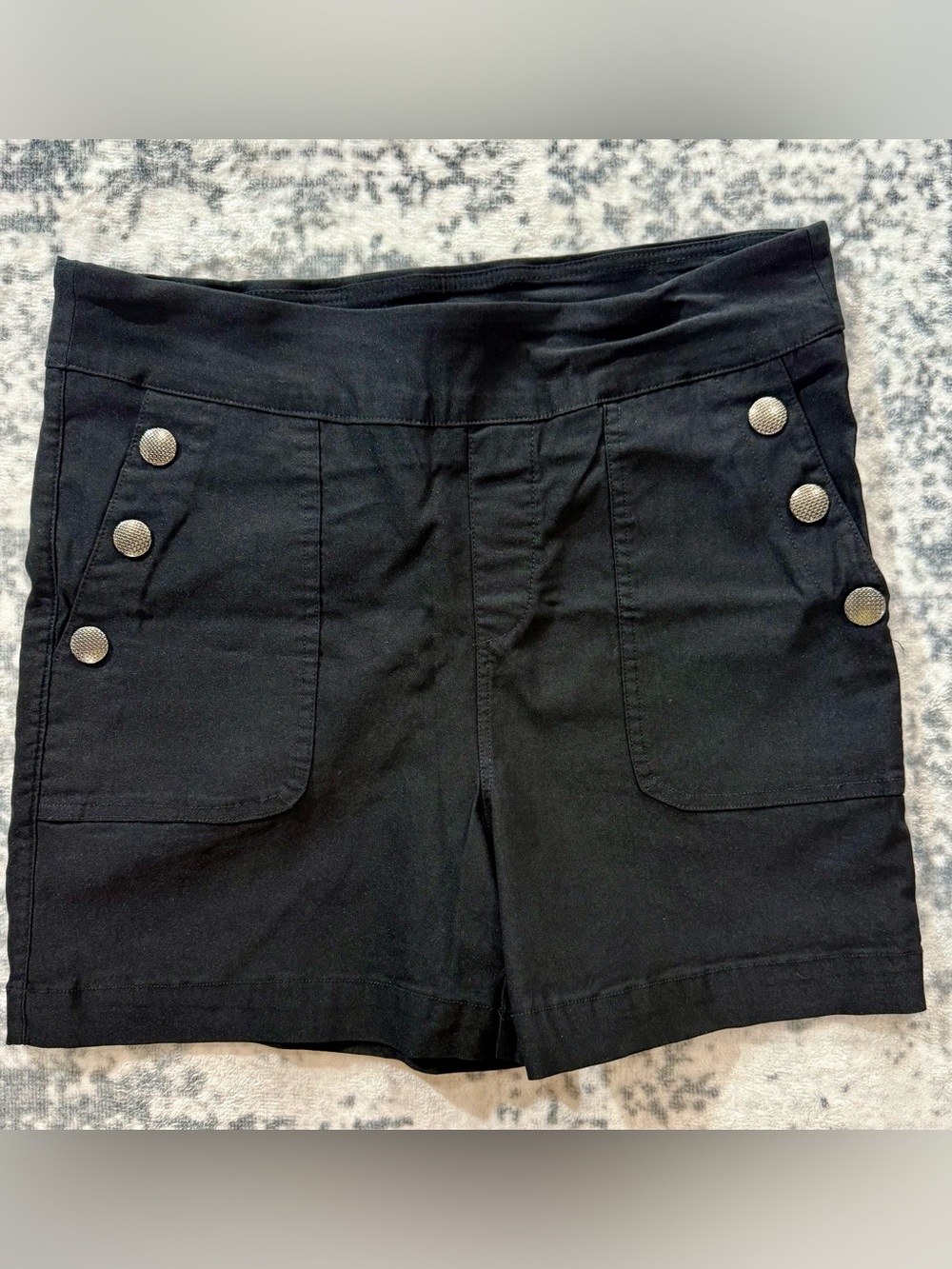 one 5 one Black Pull-On Shorts with Silver Button Accents